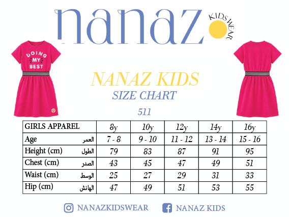 Size chart for فستان بناتي أسود