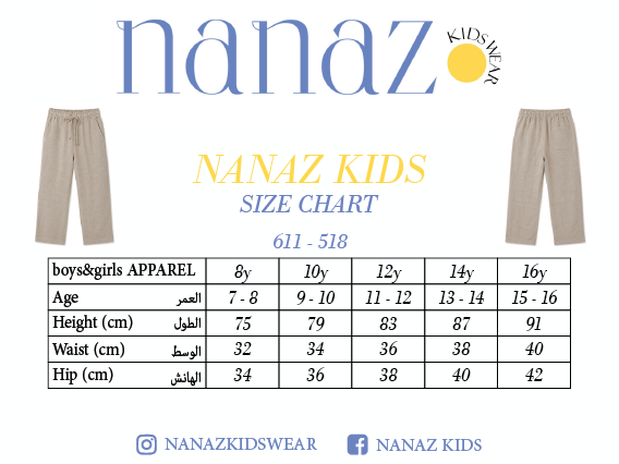 Size chart for Beige Boys Woven pants