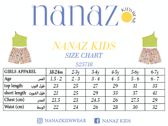 Size chart for Lemon and White Girls Set