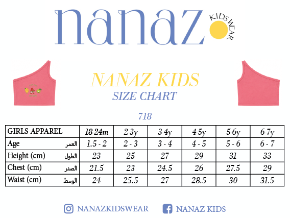 Size chart for Pink Girls Tank Top