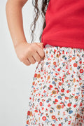 White and Red Girls Woven Pants
