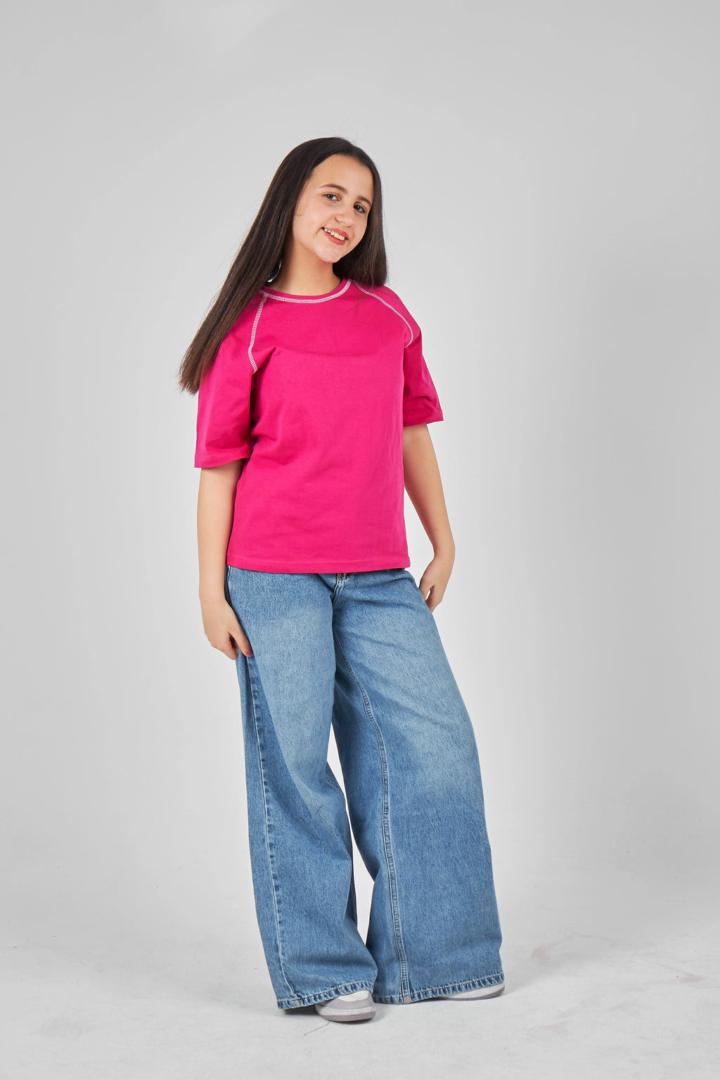 Fushia Girls Oversized T-shirt