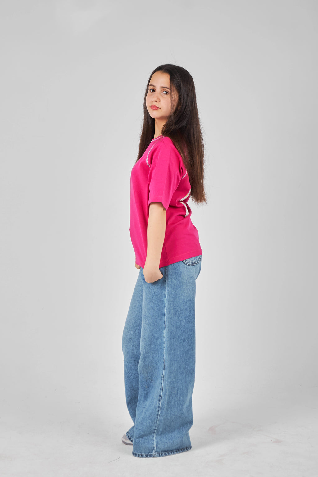 Fushia Girls Oversized T-shirt