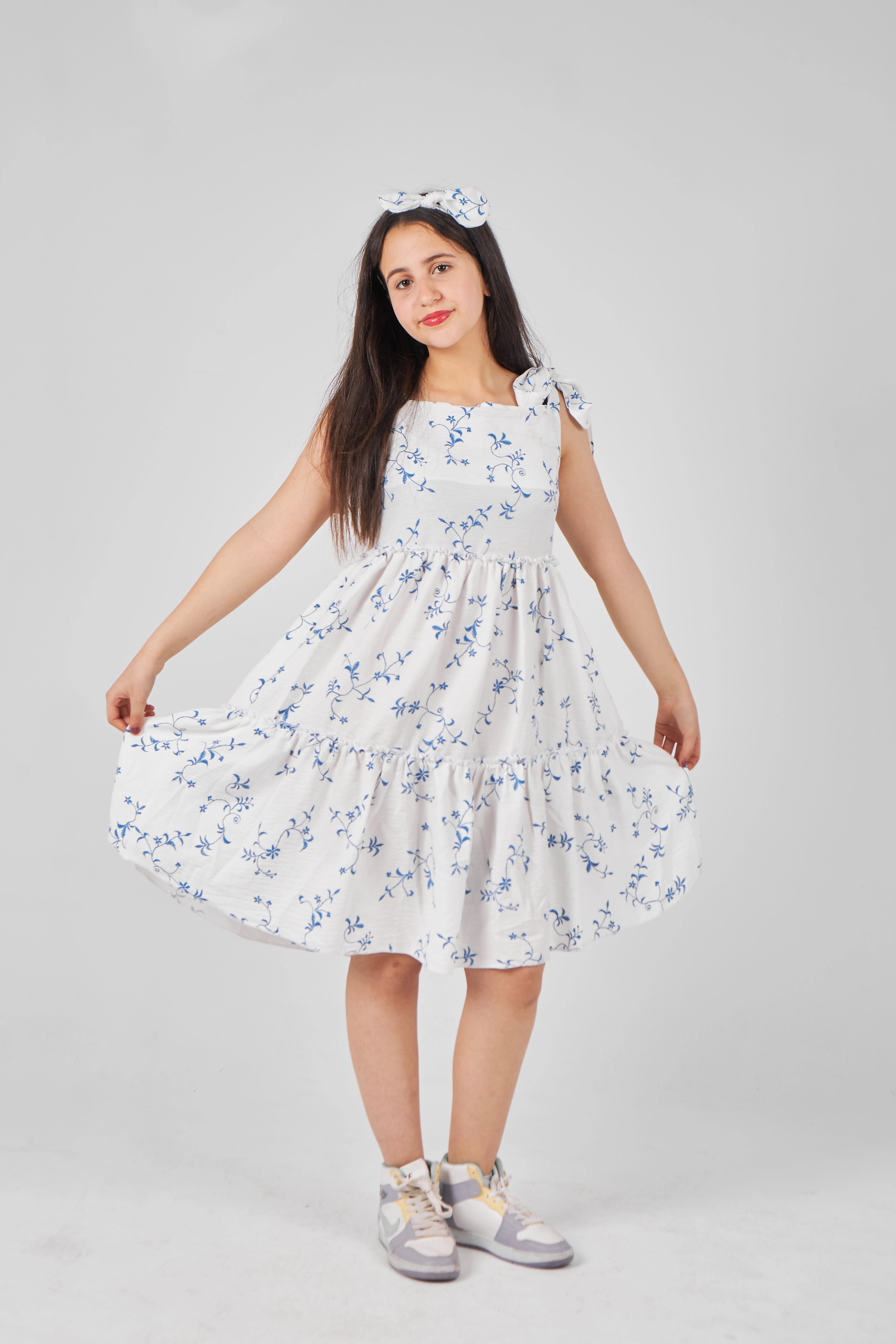 Printed White Girls Dress