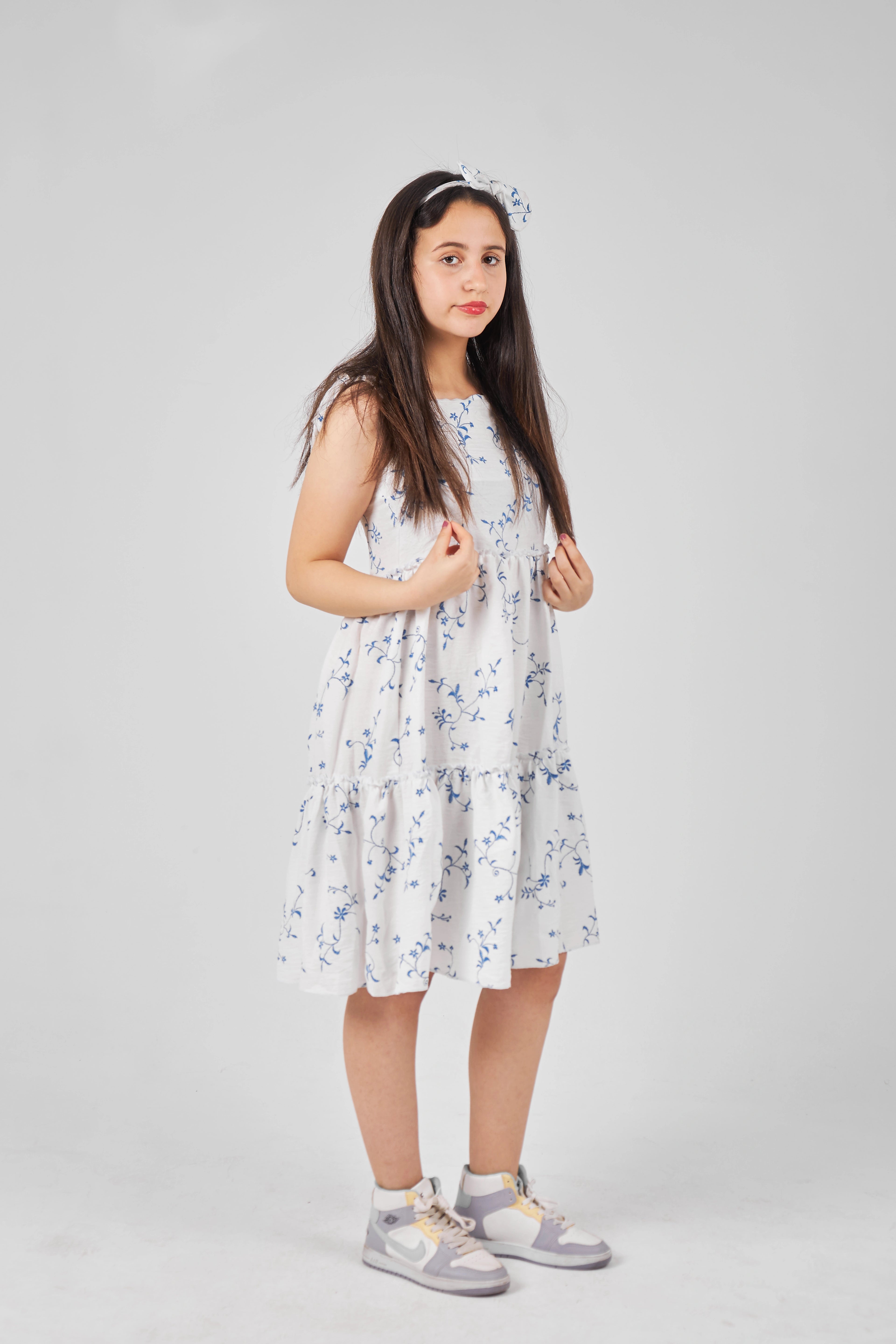 Printed White Girls Dress