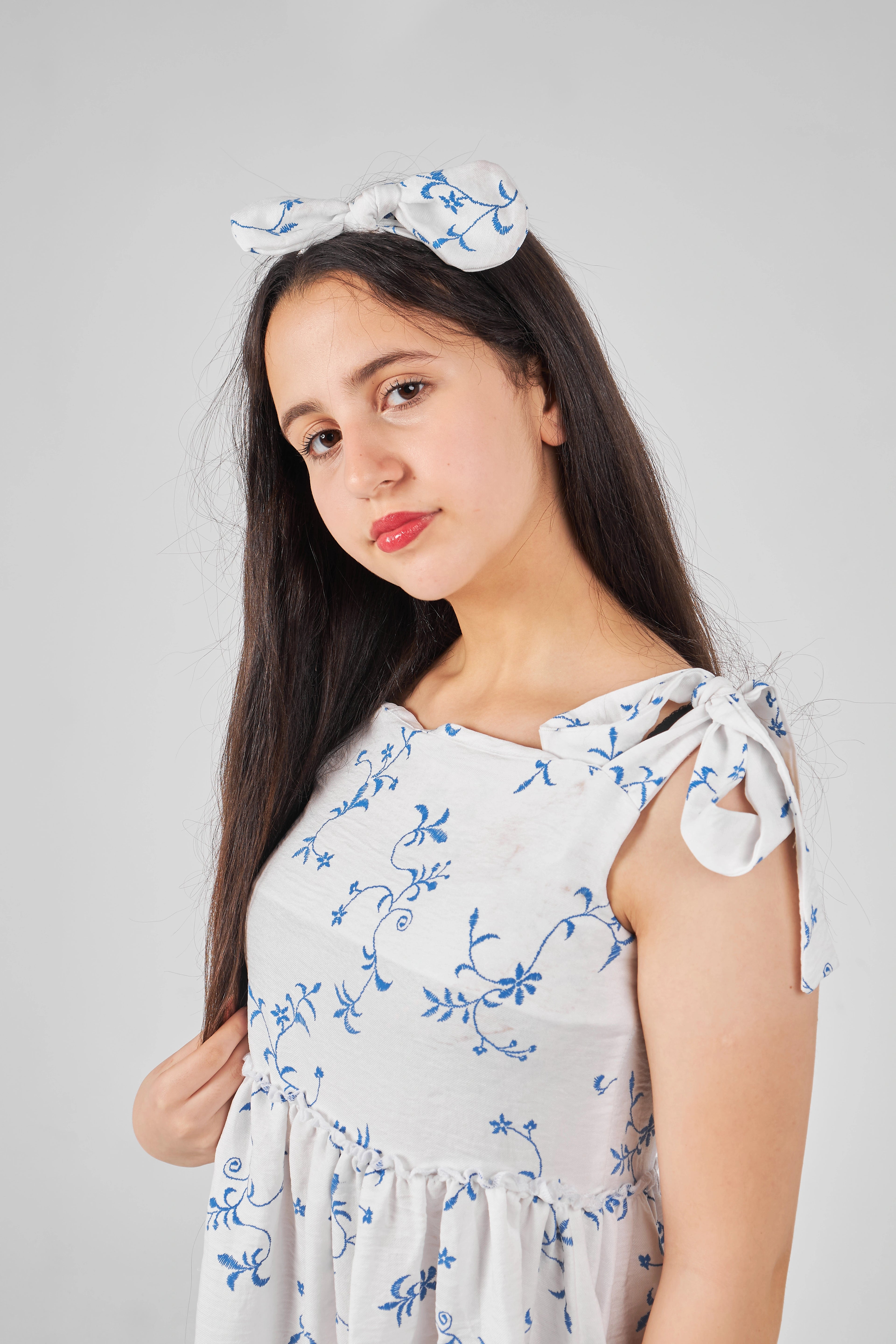 Printed White Girls Dress