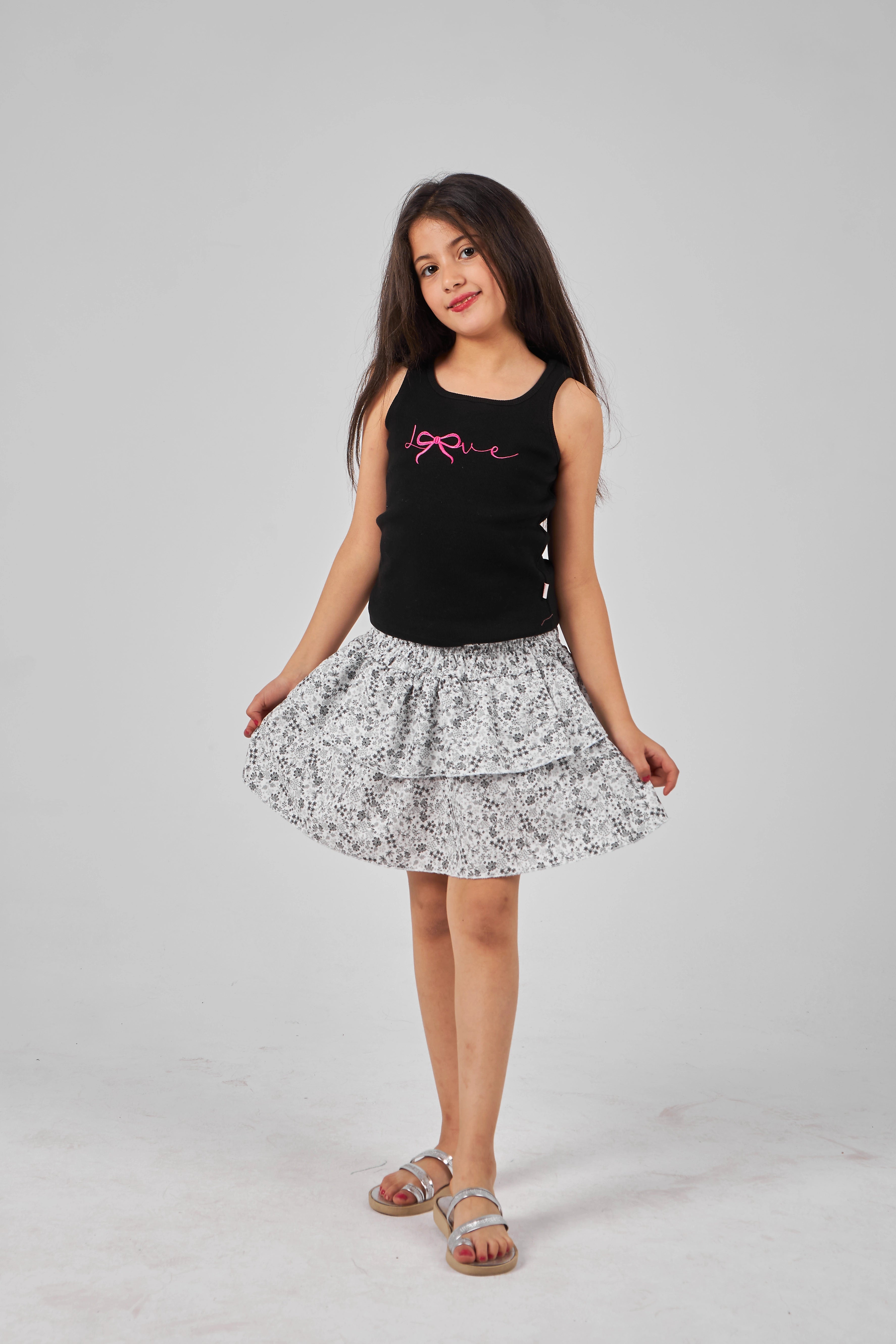 Printed Gray Girls woven skirt