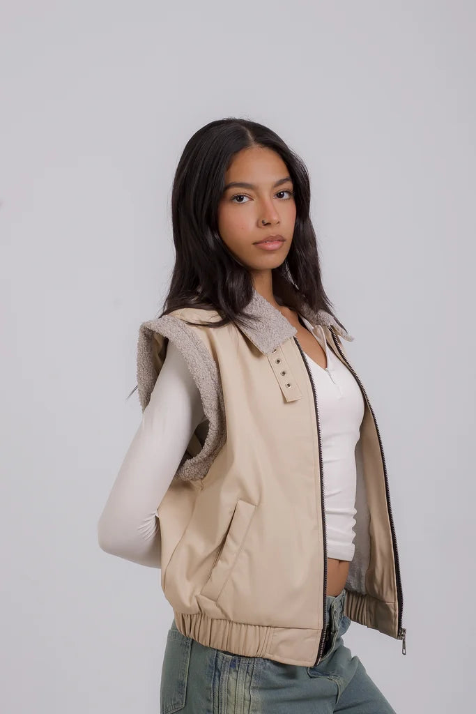 Girls Beige Leather Gilet