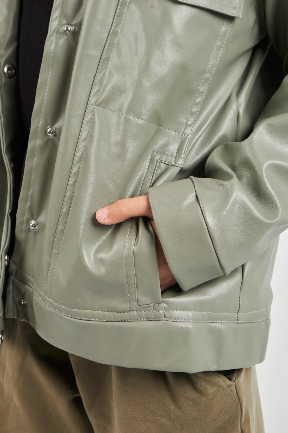 Boys Khaki Leather Jacket