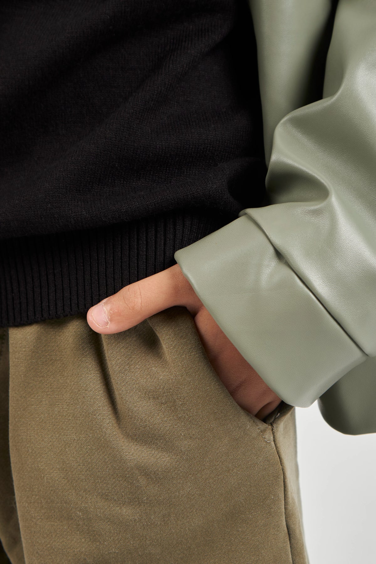 Boys Khaki Leather Jacket