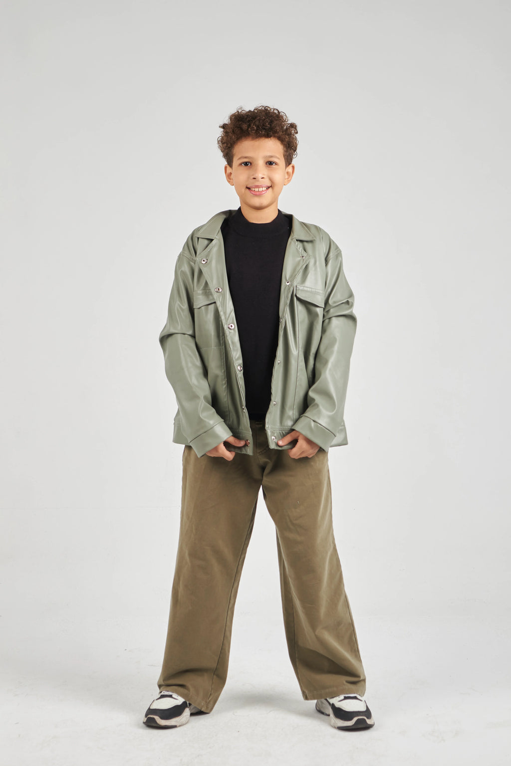 Boys Khaki Leather Jacket