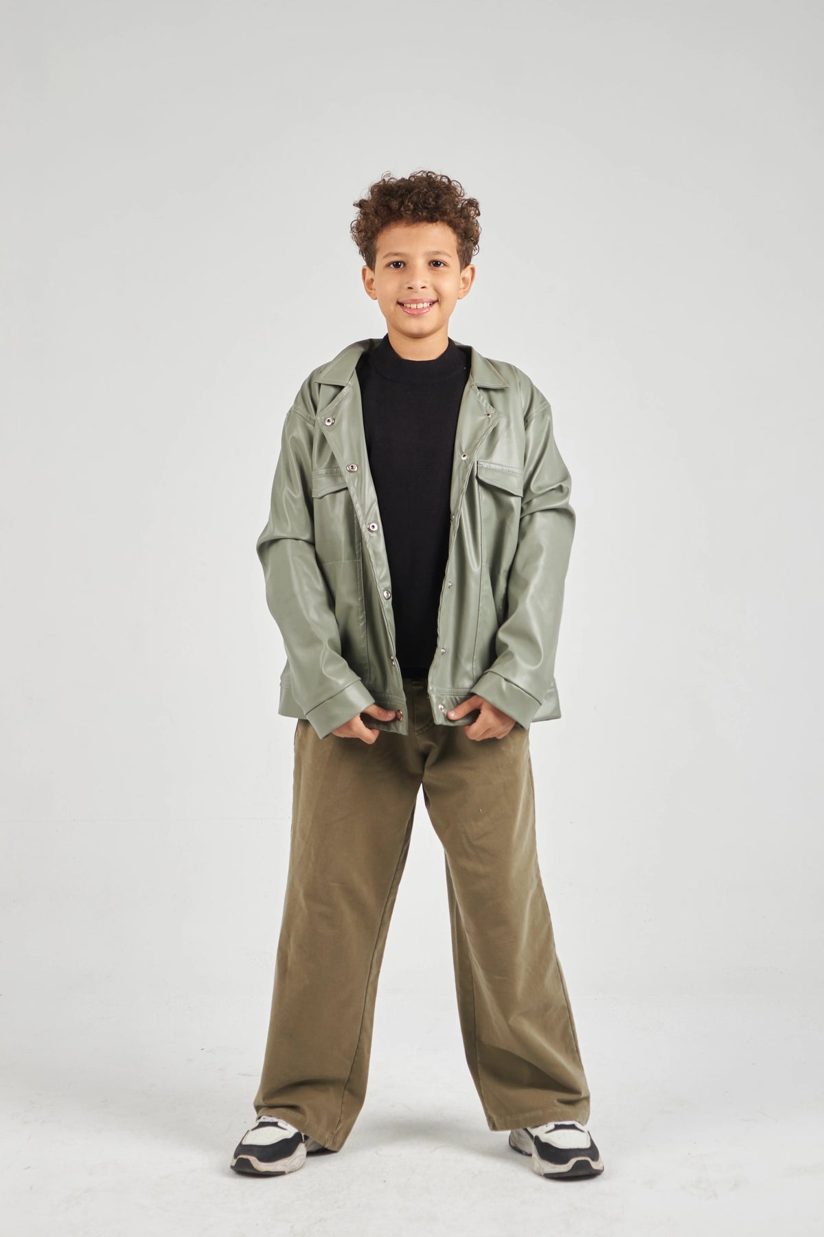 Boys Khaki Leather Jacket