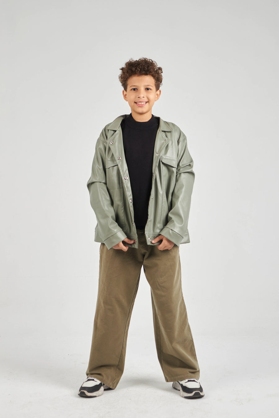 Boys Khaki Leather Jacket
