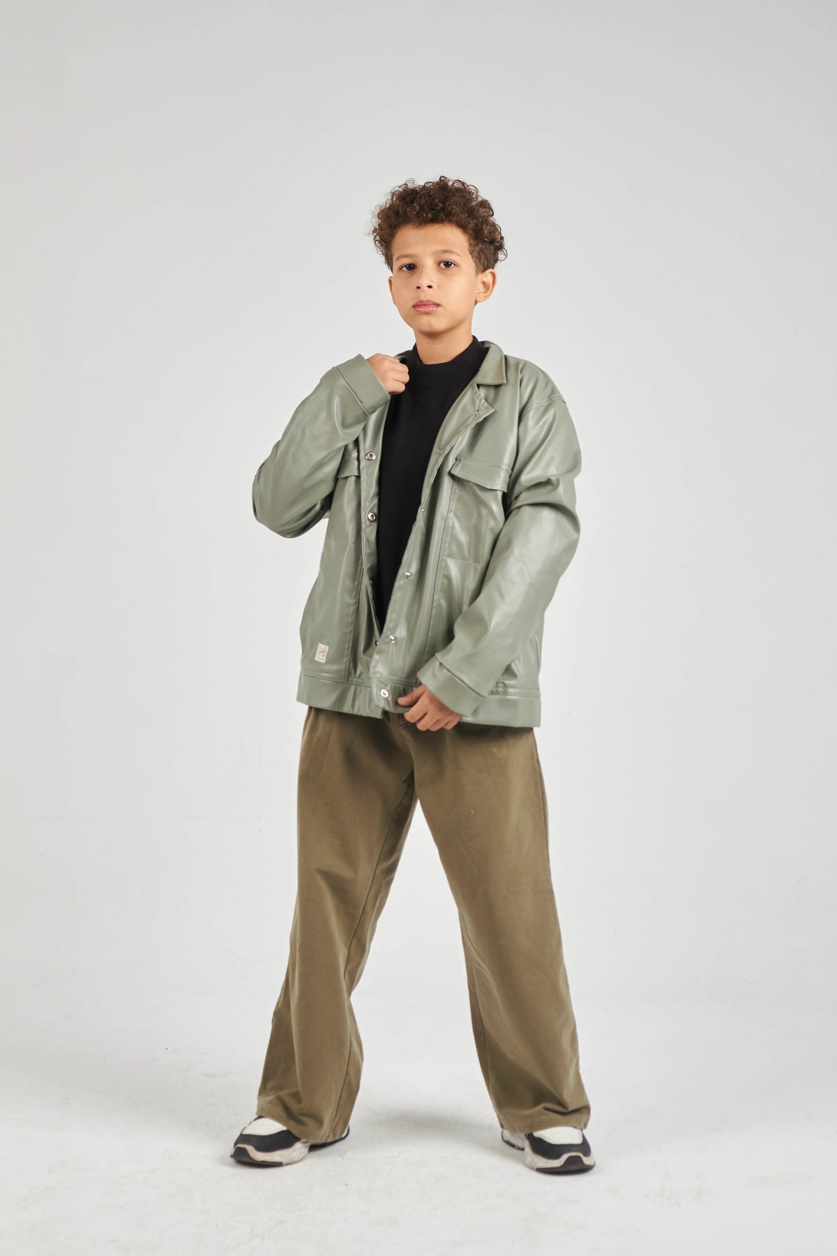 Boys Khaki Leather Jacket