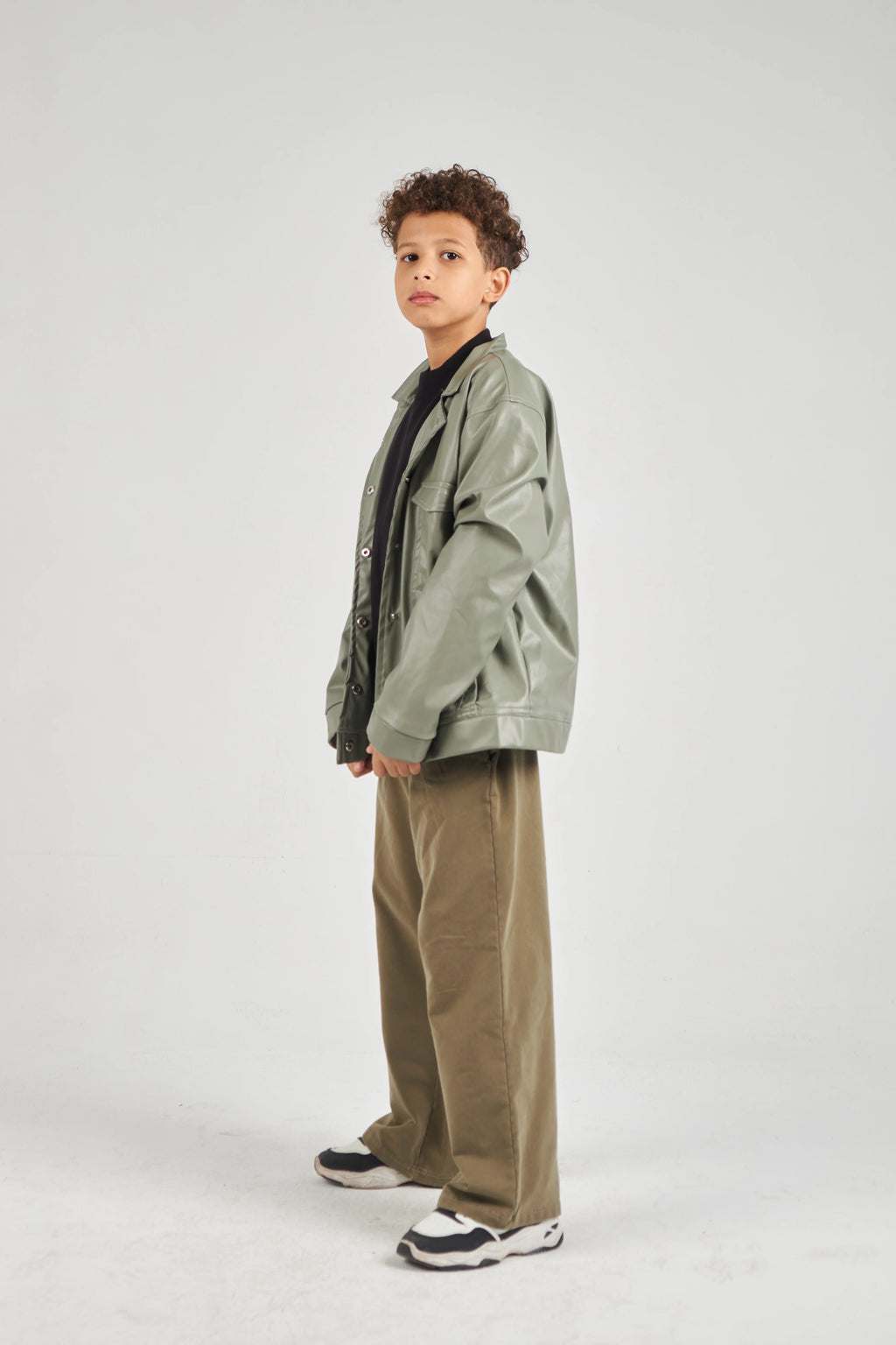 Boys Khaki Leather Jacket