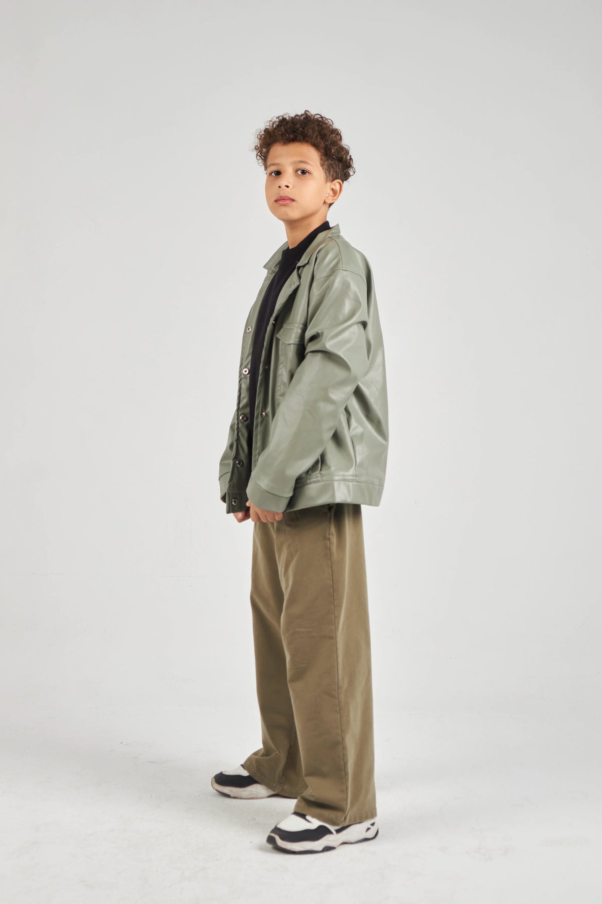 Boys Khaki Leather Jacket