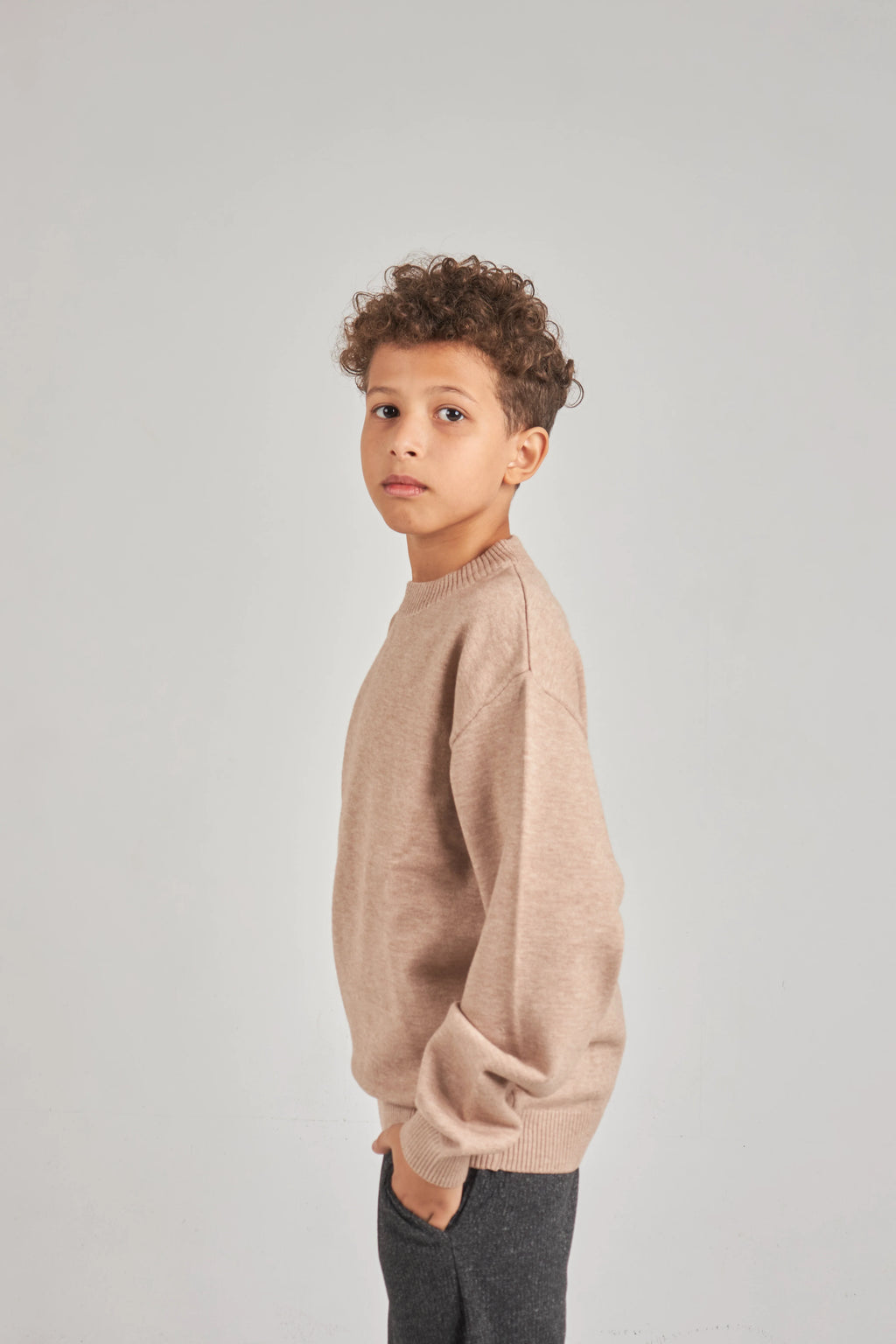 Boys Beige Knit Pullover