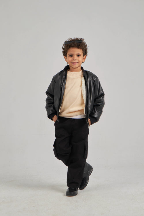 Boys Black Leather Jacket