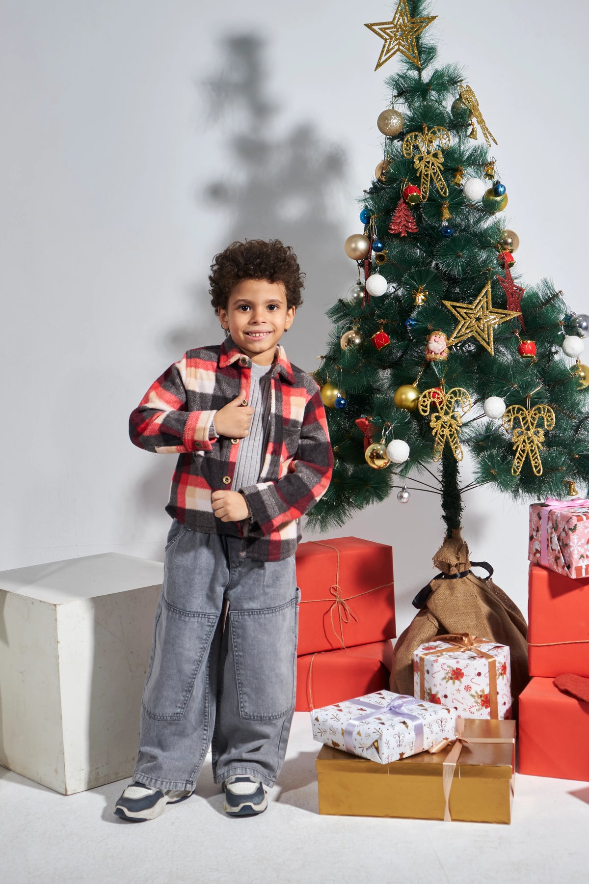 Girls Red Plaid Overshirt