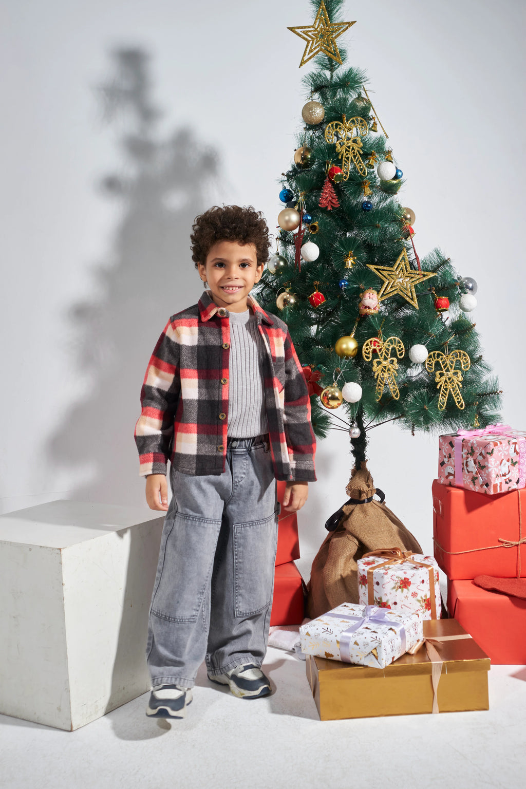 Girls Red Plaid Overshirt