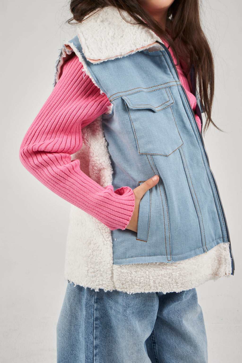 Girls Light Denim & White Denim Gilet