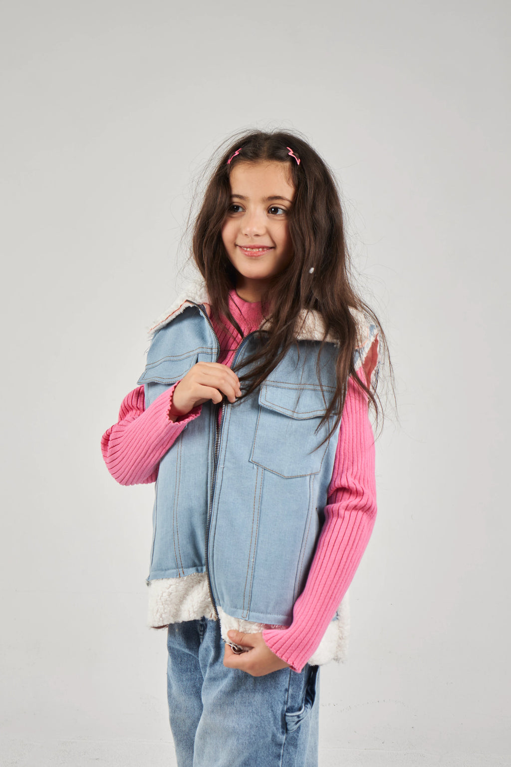 Girls Light Denim & White Denim Gilet