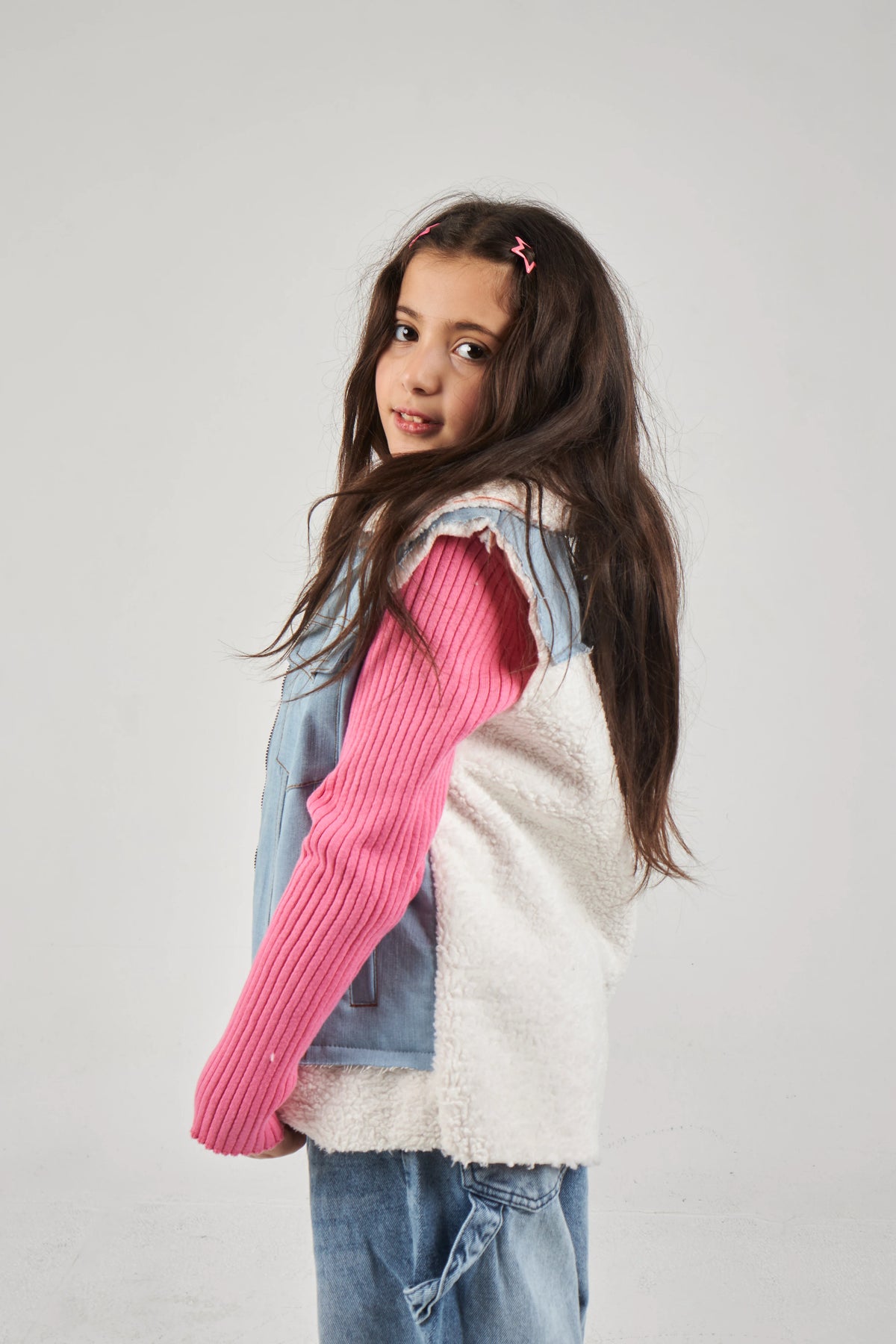 Girls Light Denim & White Denim Gilet