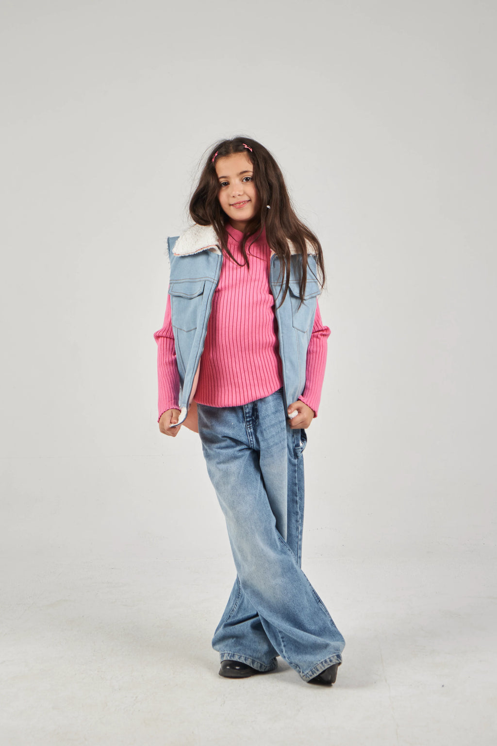 Girls Light Denim & White Denim Gilet