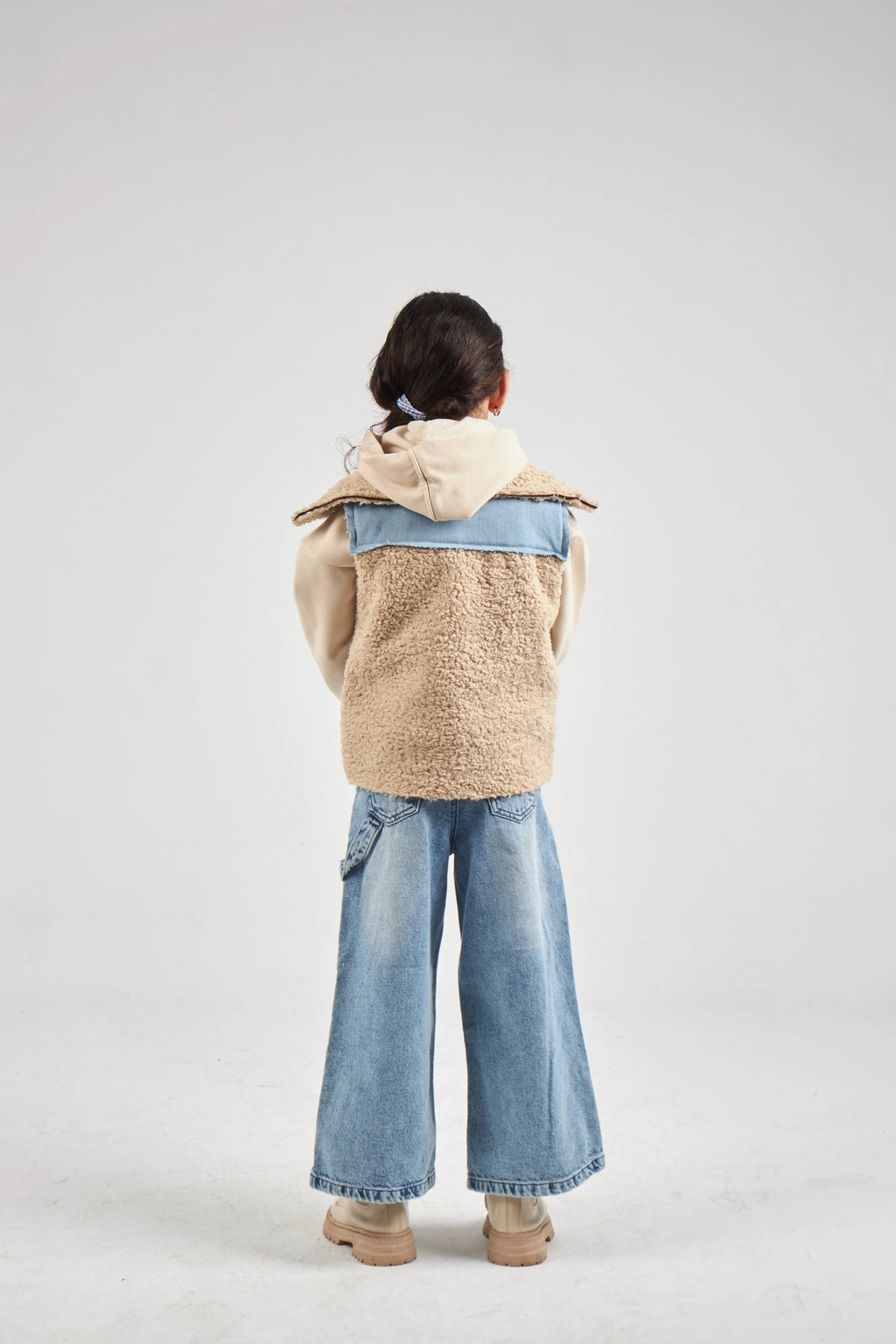 Girls Denim & Beige Denim Gilet