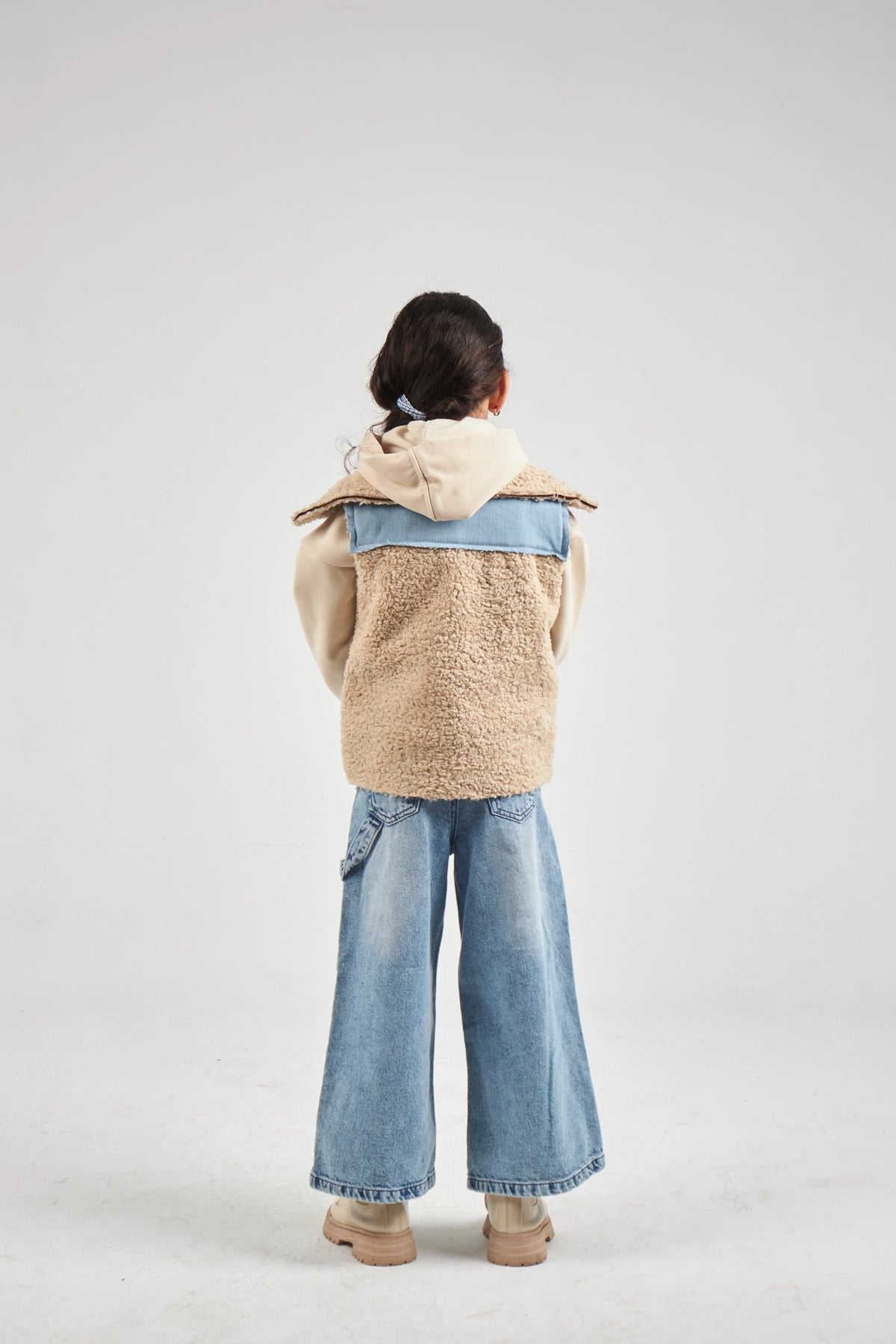 Girls Denim & Beige Denim Gilet