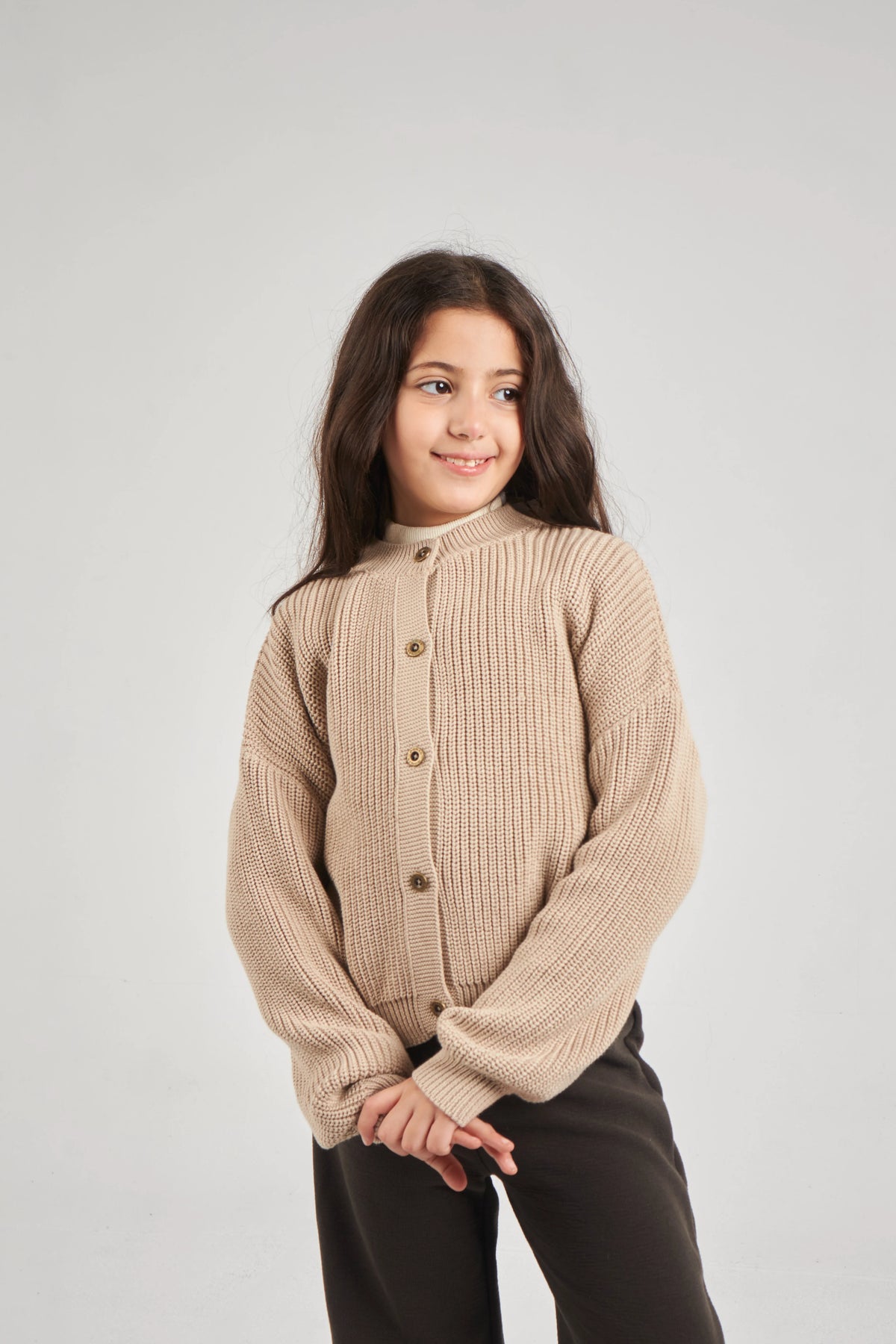 Girls Beige Knit Jacket