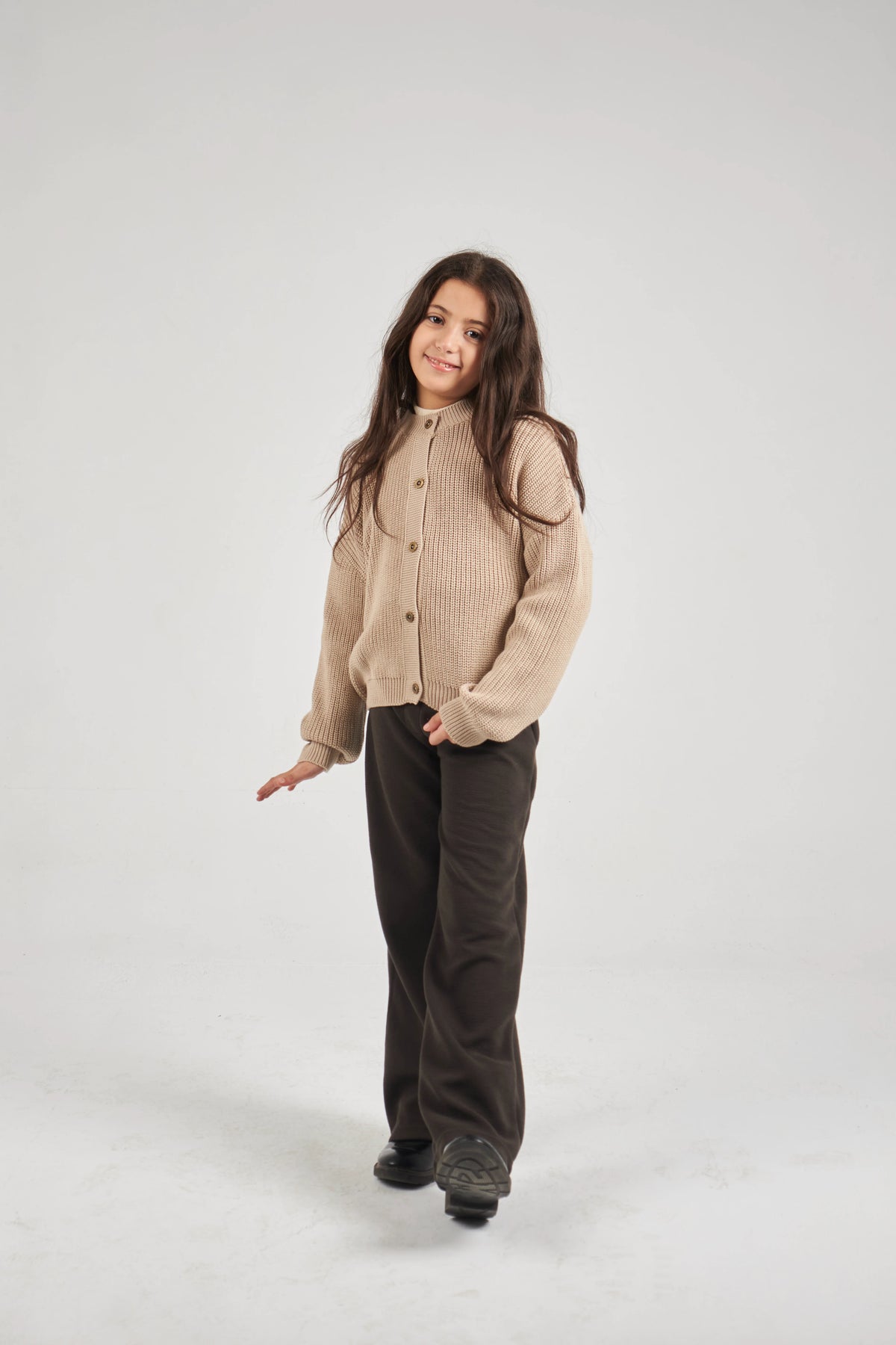 Girls Beige Knit Jacket