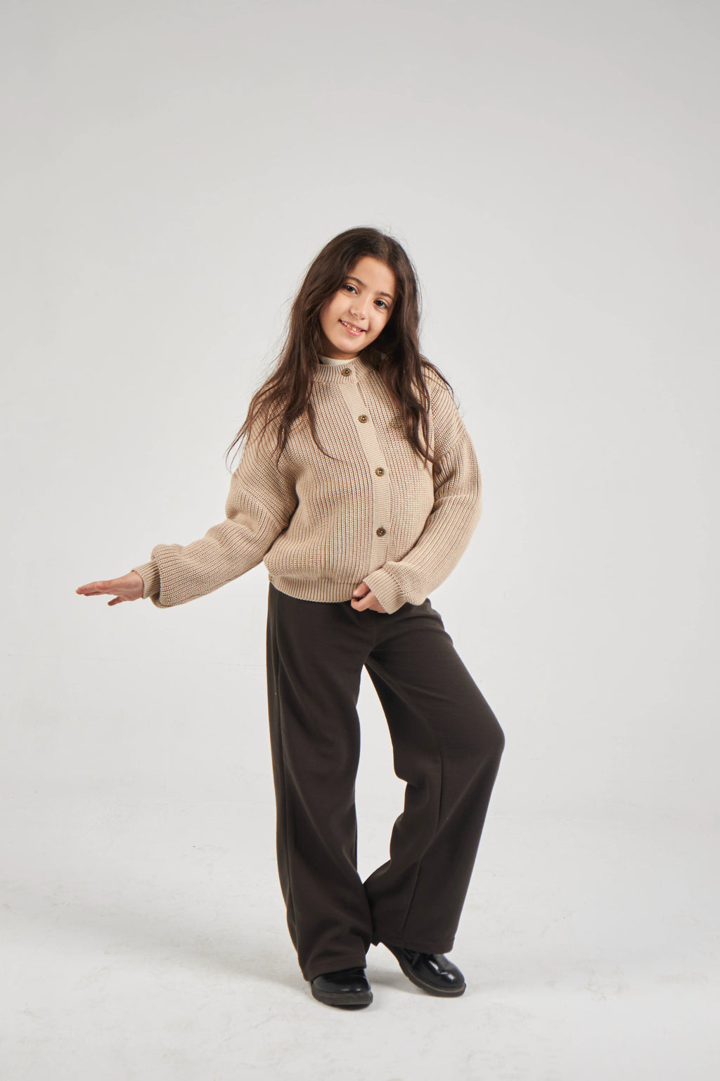 Girls Beige Knit Jacket