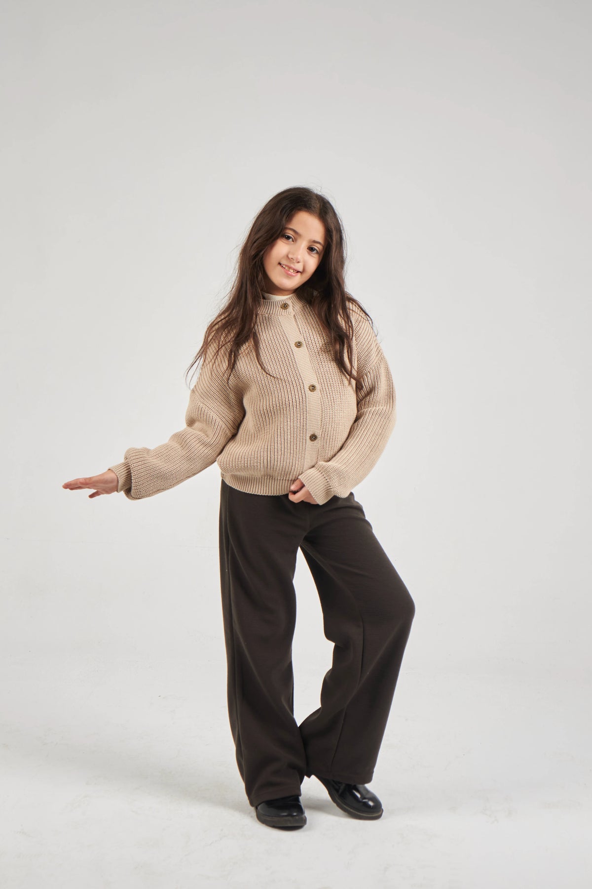 Girls Beige Knit Jacket
