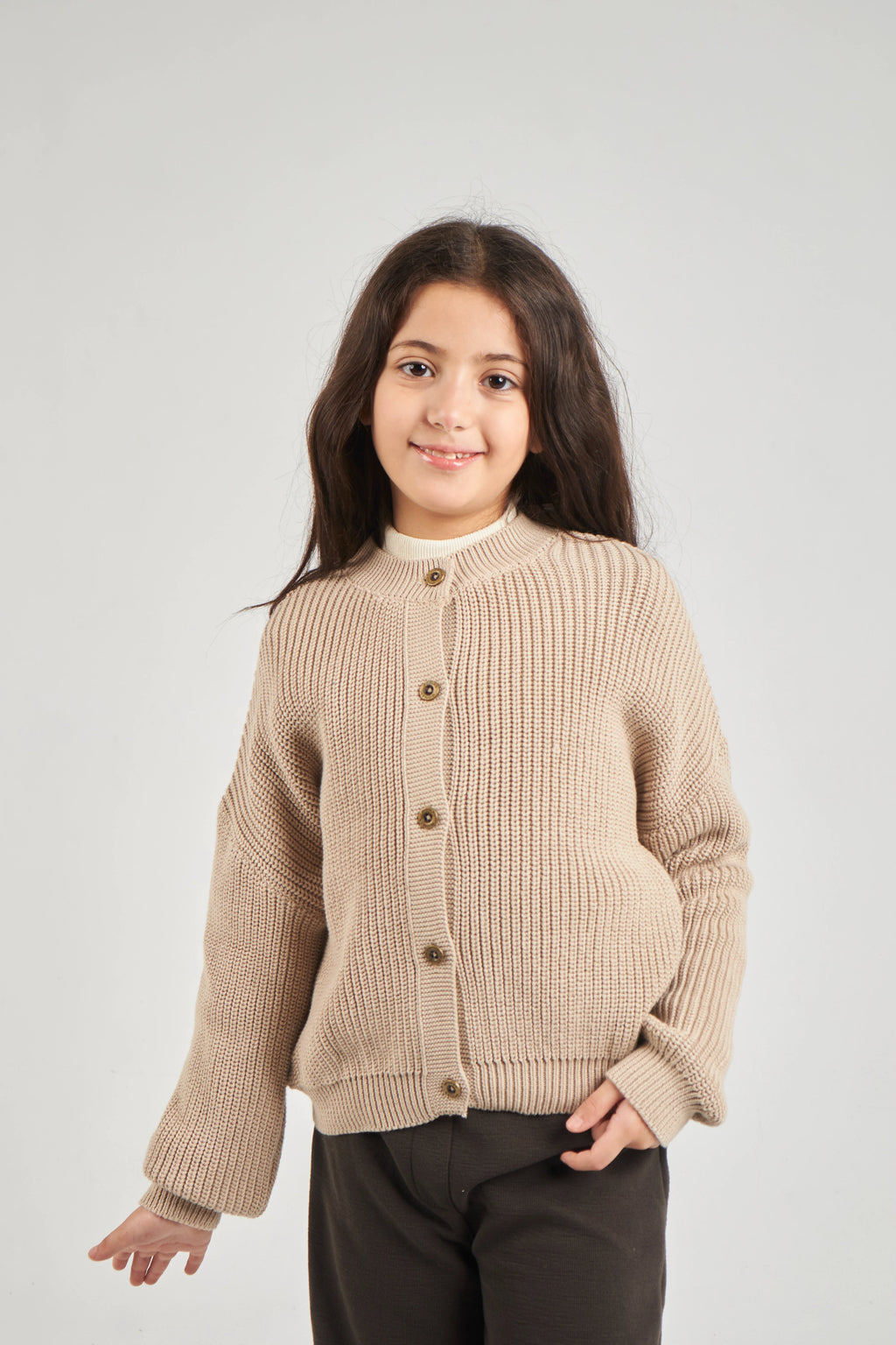 Girls Beige Knit Jacket