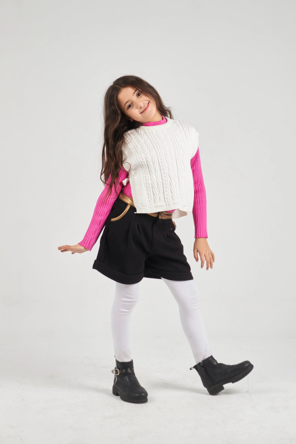 Girls Ecru Knit Gilet