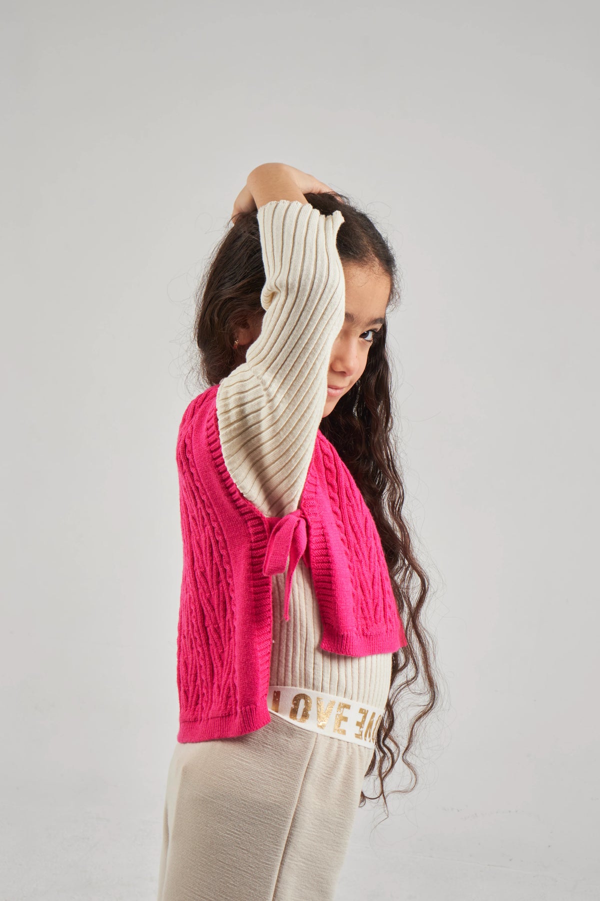 Girls Fuchsia Knit Gilet
