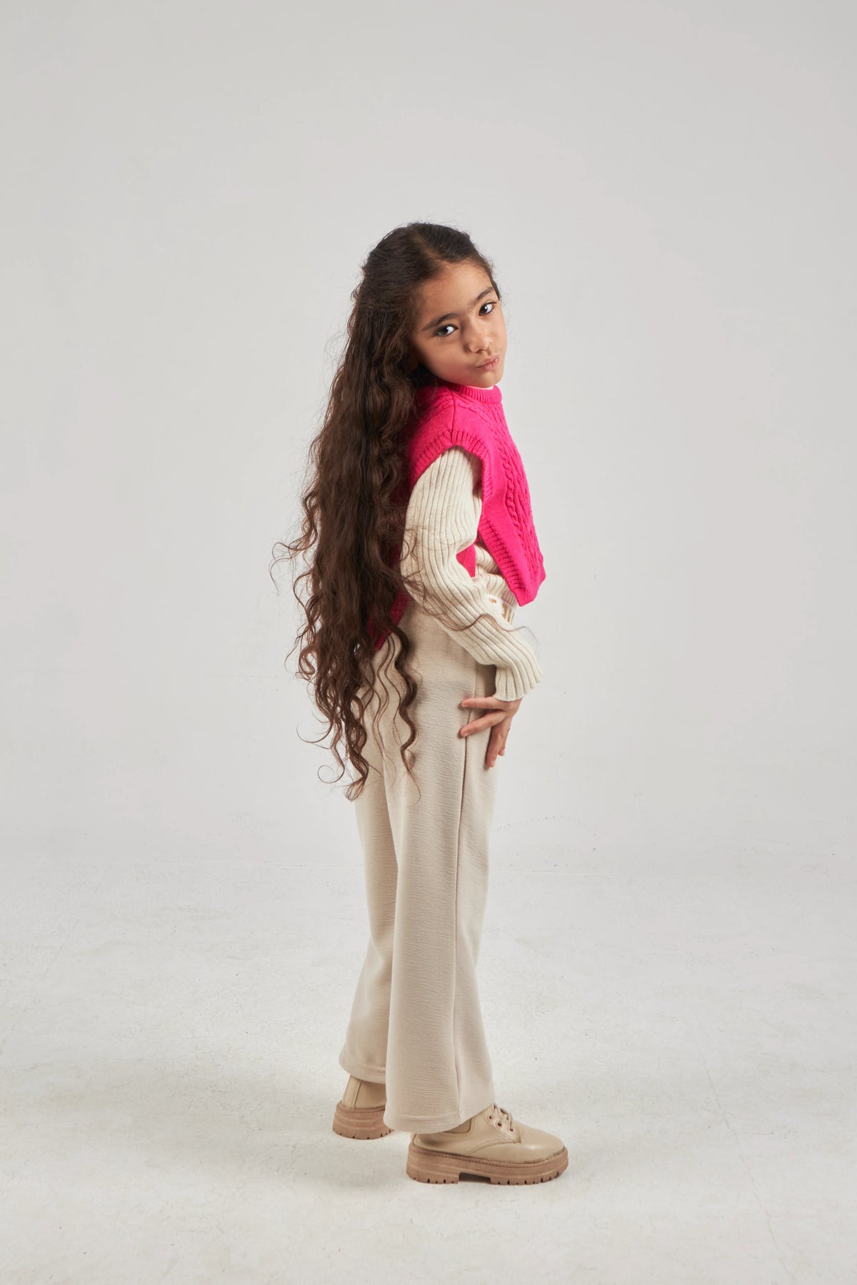 Girls Fuchsia Knit Gilet