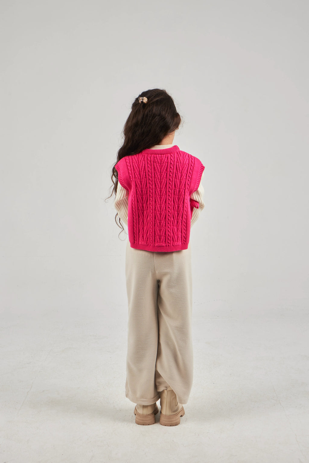 Girls Fuchsia Knit Gilet