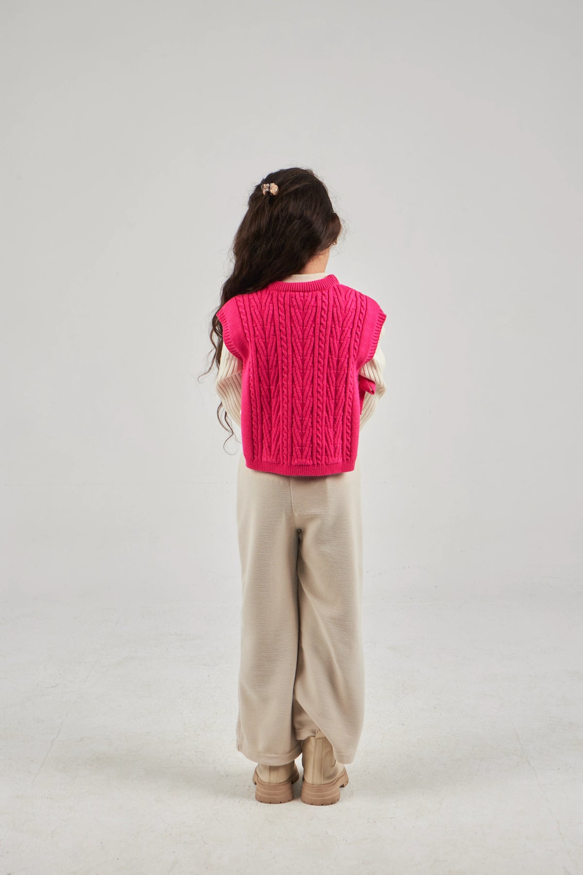 Girls Fuchsia Knit Gilet