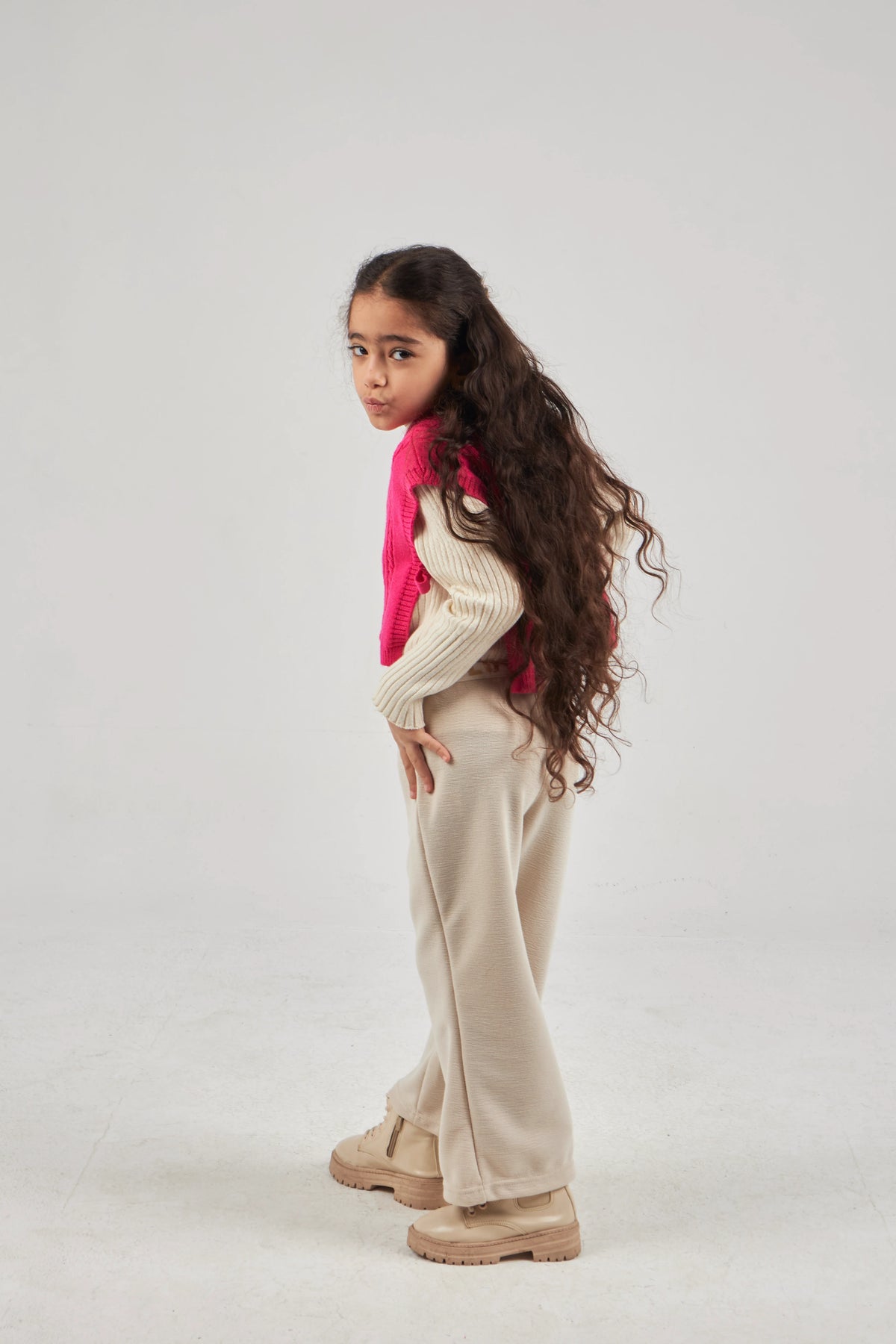 Girls Fuchsia Knit Gilet