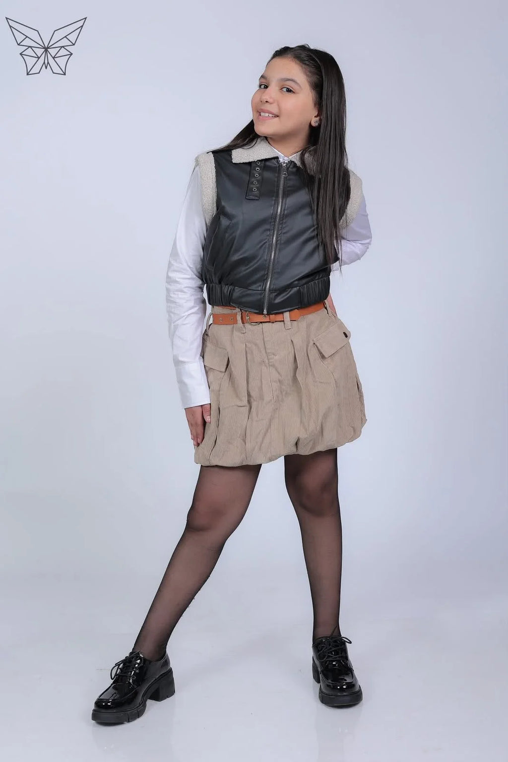 Girls Black Leather Gilet