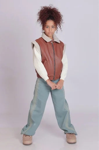 Girls Brown Leather Gilet