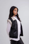 Women Black Leather Gilet