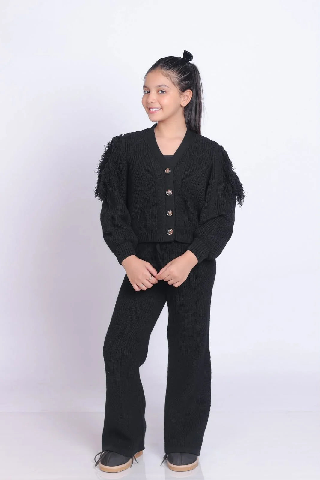Girls Black Knit Set