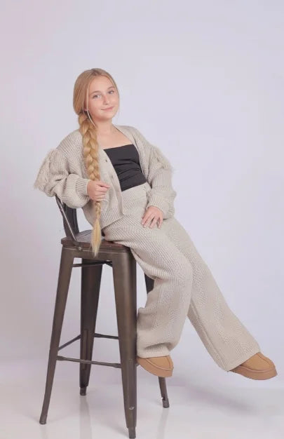 Girls Beige Knit Set